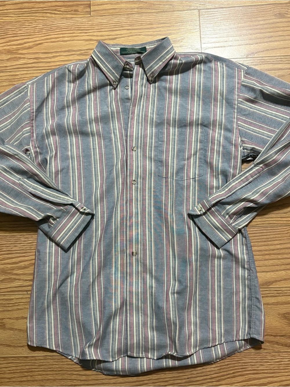 90s VTG WIDE STRIPED L Men’s Shirt COLORBLOCK Pastel Pink White Blue Bold Y2K